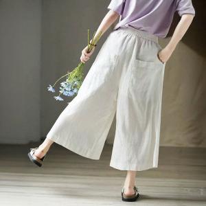 Boho Chic White Linen Designer Wide Leg Pants
