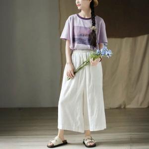 Boho Chic White Linen Designer Wide Leg Pants