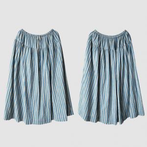 Blue Striped Cotton Maxi Flare Skirt