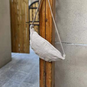 Chunky Linen Shoulder Half Moon Bag