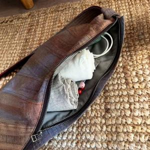 Chunky Linen Shoulder Half Moon Bag