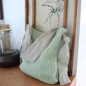 Linen Straps Pastel Green Plaid Shoulder Bag
