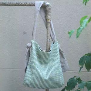 Linen Straps Pastel Green Plaid Shoulder Bag