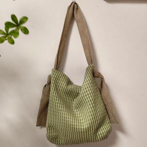 Linen Straps Pastel Green Plaid Shoulder Bag
