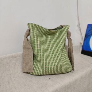 Linen Straps Pastel Green Plaid Shoulder Bag