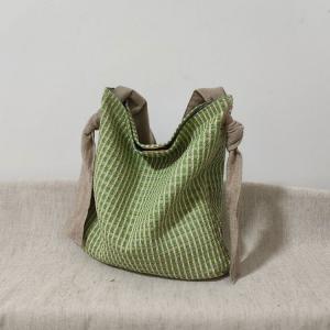 Linen Straps Pastel Green Plaid Shoulder Bag