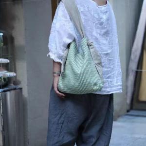 Linen Straps Pastel Green Plaid Shoulder Bag