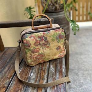 Wood Handle Printed and Embroidery Handbag