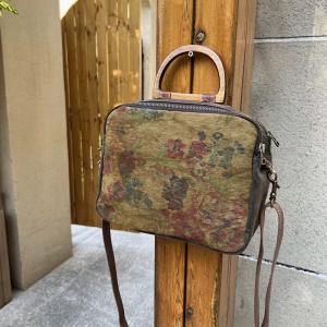 Wood Handle Printed and Embroidery Handbag