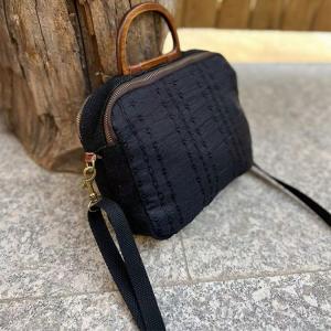 Wood Handle Printed and Embroidery Handbag