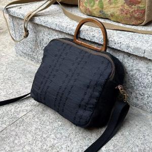 Wood Handle Printed and Embroidery Handbag