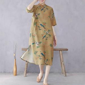 Bird and Flowers Modern Slit Cheongsam