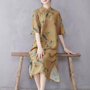 Bird and Flowers Modern Slit Cheongsam