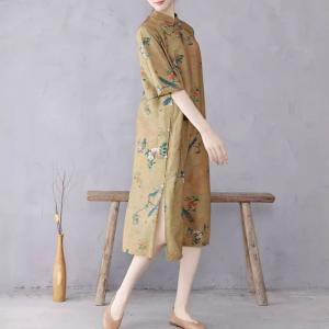 Bird and Flowers Modern Slit Cheongsam