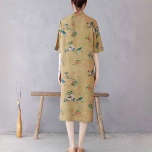 Bird and Flowers Modern Slit Cheongsam