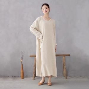 Fringed V-Neck Big Pockets Linen Caftan