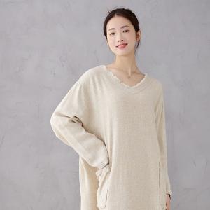 Fringed V-Neck Big Pockets Linen Caftan