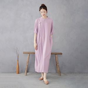 Tassel Frog Button Loose Silky Jacquard Qipao Dress