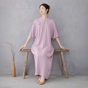 Tassel Frog Button Loose Silky Jacquard Qipao Dress