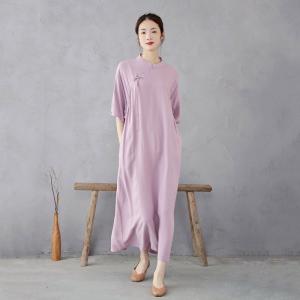 Tassel Frog Button Loose Silky Jacquard Qipao Dress