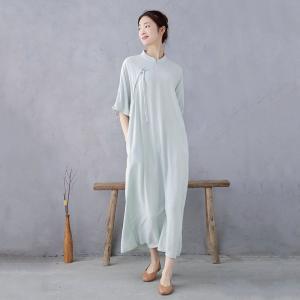 Tassel Frog Button Loose Silky Jacquard Qipao Dress