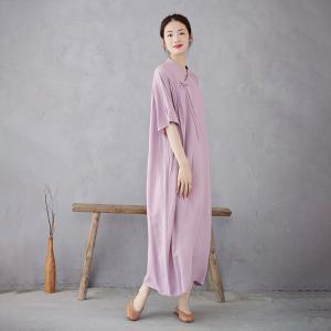 Tassel Frog Button Loose Silky Jacquard Qipao Dress