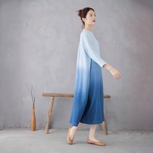 Dip Dye Blue Midi Linen Designer Dress