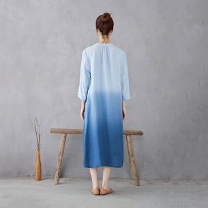Dip Dye Blue Midi Linen Designer Dress