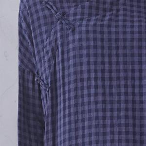 Blue Plaids Frog Buttons Loose Qipao Dress