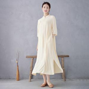 Baby Yellow Mandarin Collar Neo Chinese Dress