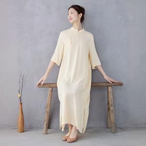 Baby Yellow Mandarin Collar Neo Chinese Dress