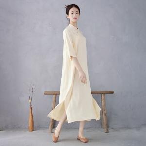 Baby Yellow Mandarin Collar Neo Chinese Dress