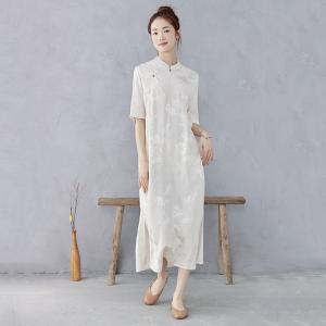 Side Slit Penoy Jacquard Modern Qipao Dress
