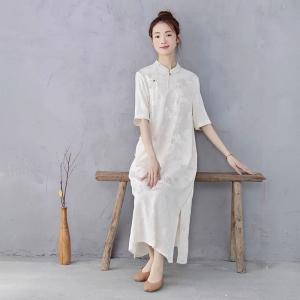 Side Slit Penoy Jacquard Modern Qipao Dress