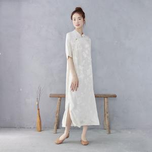 Side Slit Penoy Jacquard Modern Qipao Dress