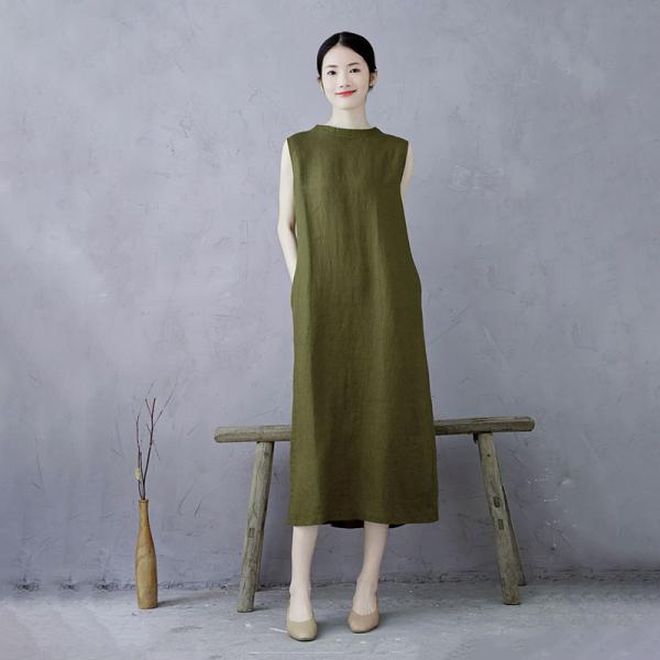 Oliver Green Back Buttons Linen Sundress