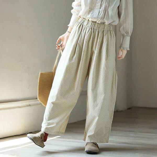 Beige Little Black Dots Wide Leg Corduroy Pants
