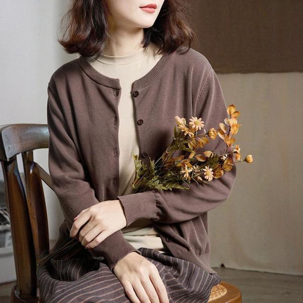 Dark Coffee Cotton Knit Granny Cardigan