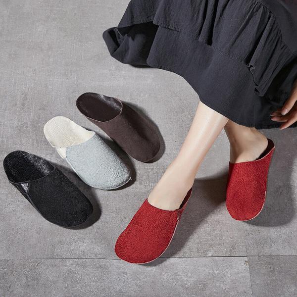 Suede Leather Plain Casual Flat Slippers