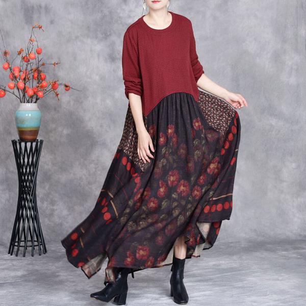 Flowers Patterns Loose Empire Waist Sweater Dress