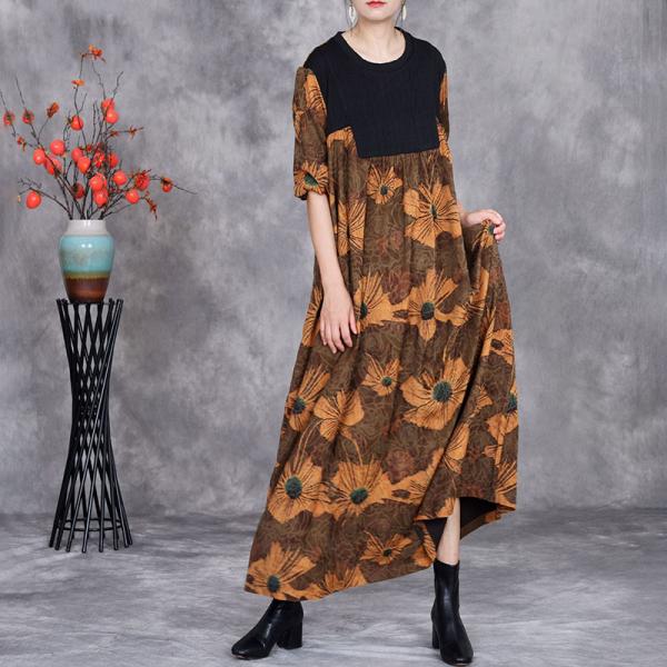Sunflowers Printed Loose Winter Senior Women Dress