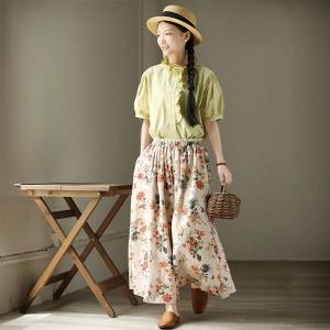 Ruffled Collar Cotton Yellow Peasant Blouse