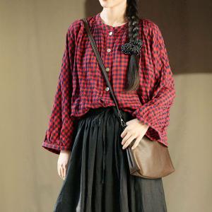 Red Plaid Long Sleeves Oversized Country Blouse