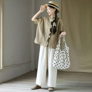 Beige Cotton Linen Straight Leg Summer Pants