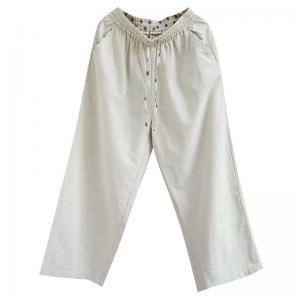 Beige Cotton Linen Straight Leg Summer Pants