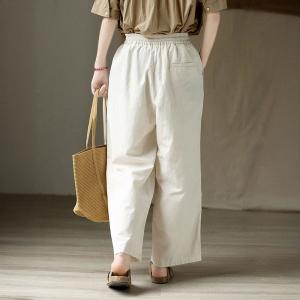 Beige Cotton Linen Straight Leg Summer Pants
