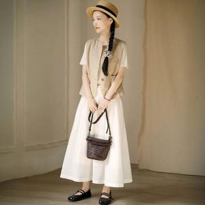 French Cotton White A-Linen Skirt
