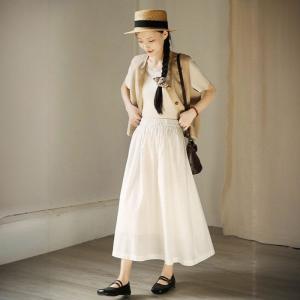 French Cotton White A-Linen Skirt