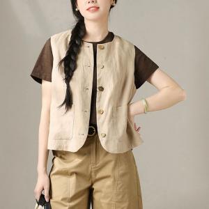 Colorful Button Chinese Linen Waistcoat for Women