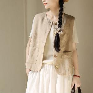Colorful Button Chinese Linen Waistcoat for Women